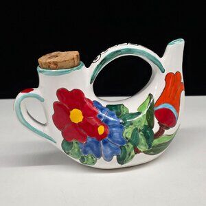 Vintage Hand-Painted Italian Pitcher Teapot Floral Design Signed Pimpal Garda